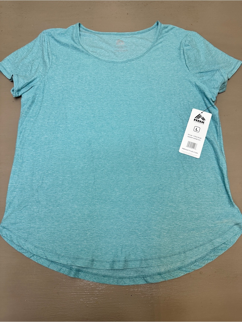 NWT RBX Active Womens Large Teal Heathered Crewneck Short Sleeve Workout CR2302